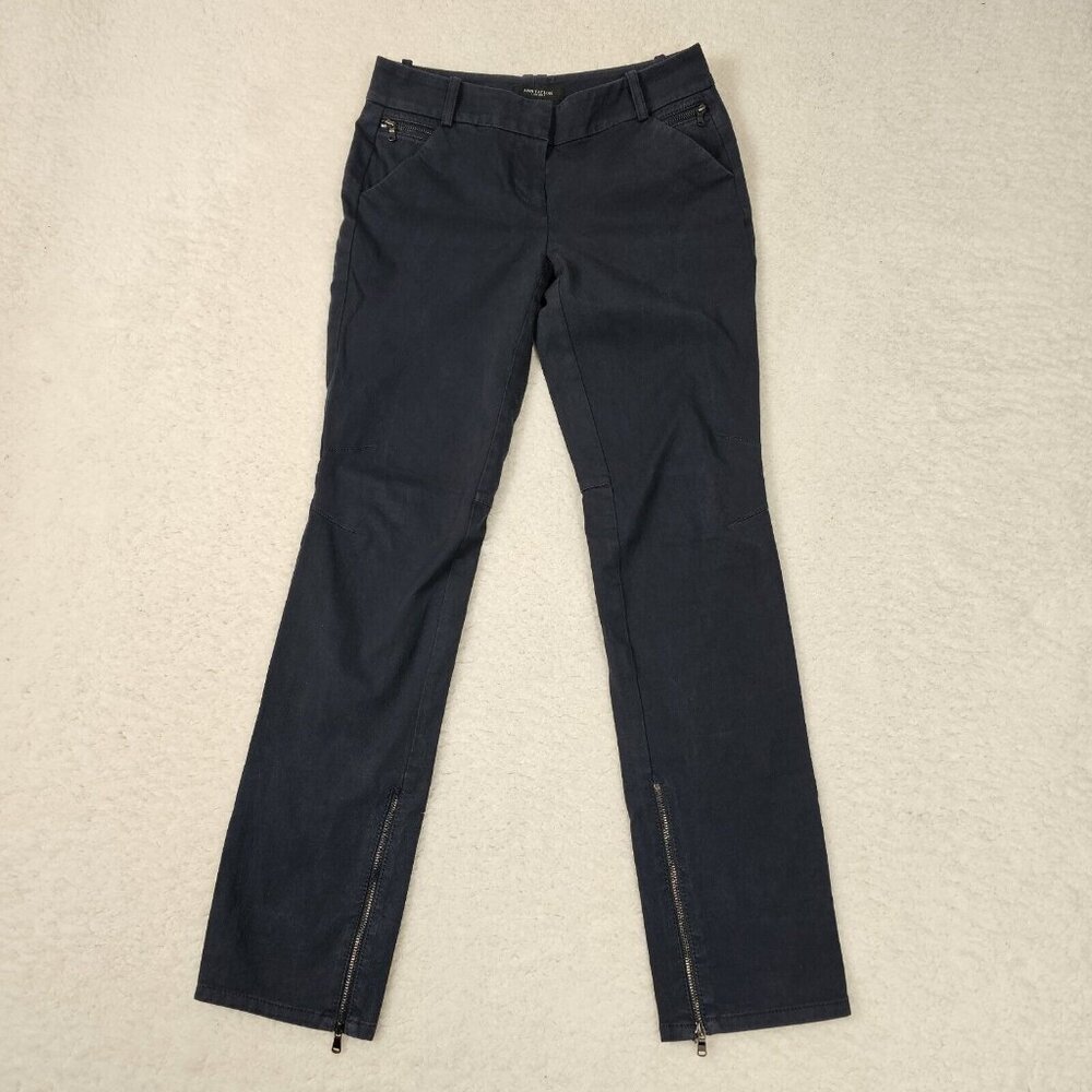 Ann Taylor Trouser‎ Women's Size 0 Navy Blue Ankle Zippers Business Wear Pants